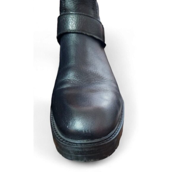 Zara Basic black leather moto combat boots zipper shearling lined EU41 US10 - Picture 12 of 16